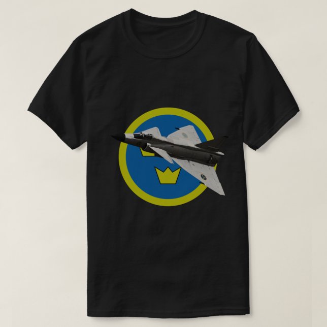 Saab 37 Viggen Aeroplane Swedish Airforce Roundel  T-Shirt (Design Front)