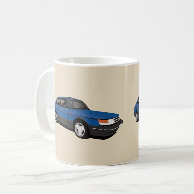 Saab 900 Turbo 16 Aero, two blue images Coffee Mug (Front Left)