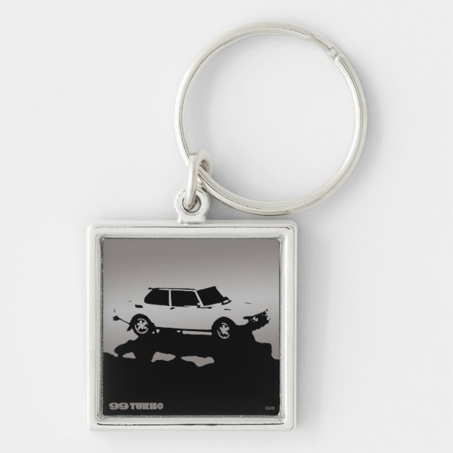Saab 99 Turbo keychain - Silver on dark (Front)