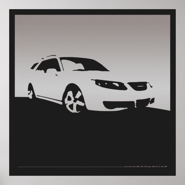 Saab 9-5 Aero front - Grey on charcoal background Poster (Front)