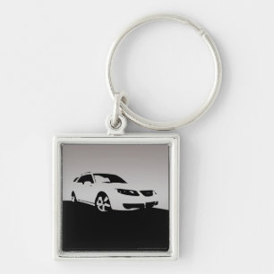 Saab 9-5 Aero front - Grey on dark background Key Ring