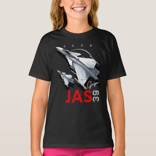 Saab JAS39 Gripen Swedish Fighterjet Aircraft T-Shirt (Front)
