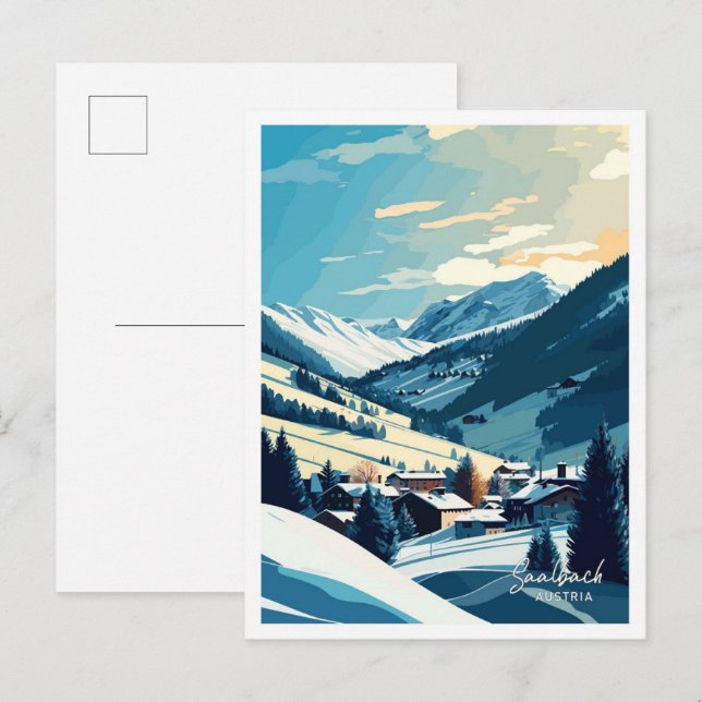 Saalbach Austria Travel Vintage Illustration Postcard (Front/Back)