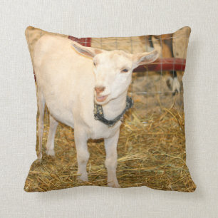 Saanen doeling goat mouth open cushion