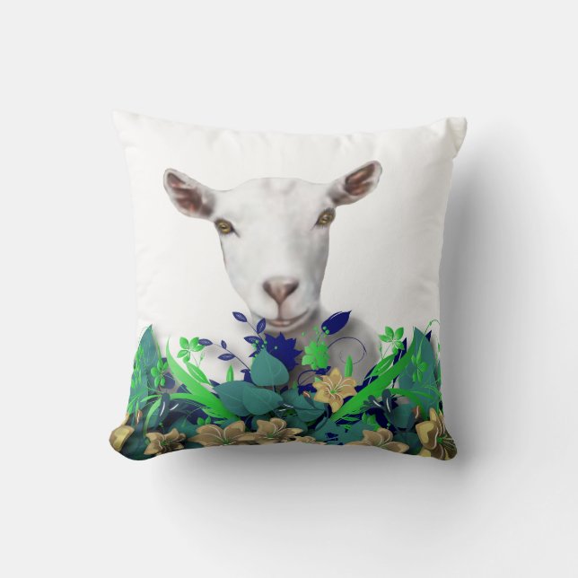 Saanen Goat Painting Herd Name Goat Pillow (Front)