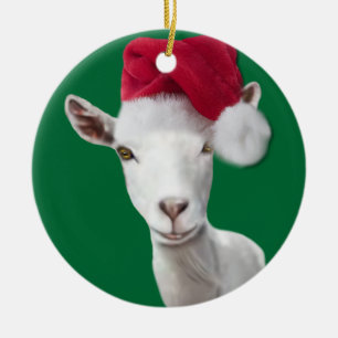 Saanen Goat Santa Hat Christmas Ornament