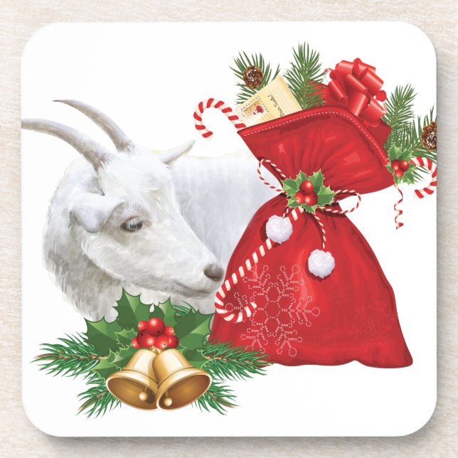 Saanen Goat With Holiday Spirit Coaster (Front)