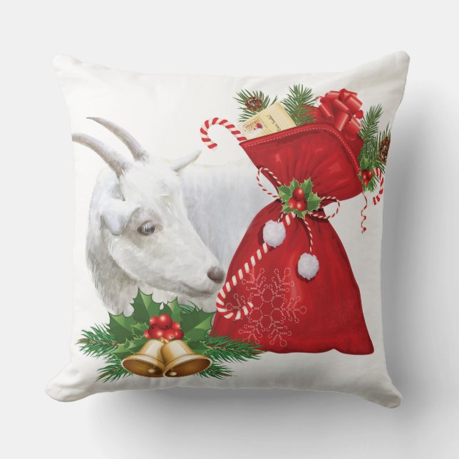 Saanen Goat With Holiday Spirit Cushion (Front)