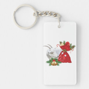 Saanen Goat With Holiday Spirit Key Ring