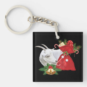 Saanen Goat With Holiday Spirit Key Ring
