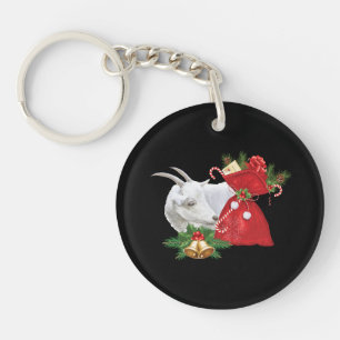 Saanen Goat With Holiday Spirit Key Ring