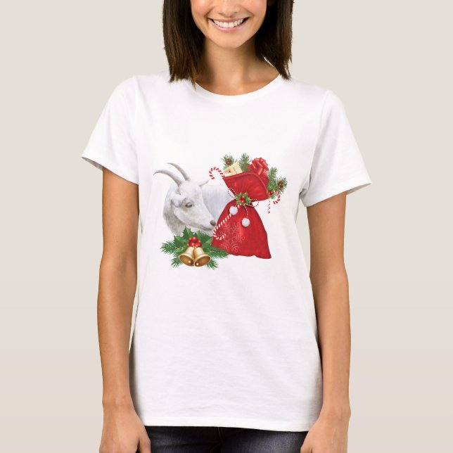 Saanen Goat With Holiday Spirit T-Shirt (Front)
