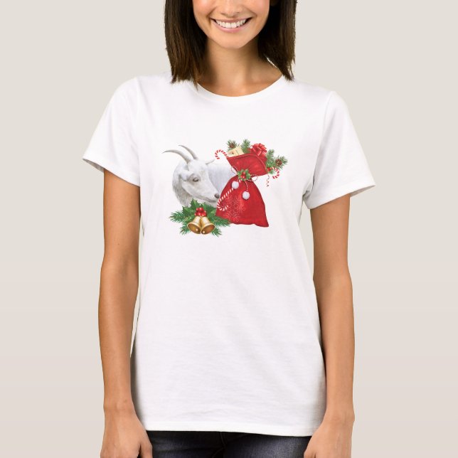 Saanen Goat With Holiday Spirit T-Shirt (Front)