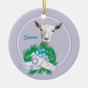 Saanen Goat Wreath Holiday Ornament