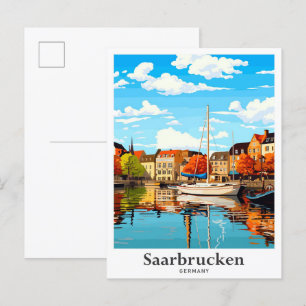 Saarbrucken Germany Vintage Travel Illustration Postcard