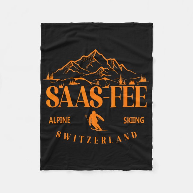 Saas-fee Ski Resort Swiss Alps Alpine Skiing Switz Fleece Blanket (Front)