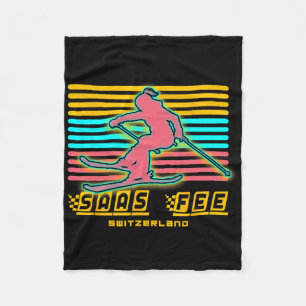 Saas-fee Ski Resort Swiss Alps Retro Skiing Switze Fleece Blanket