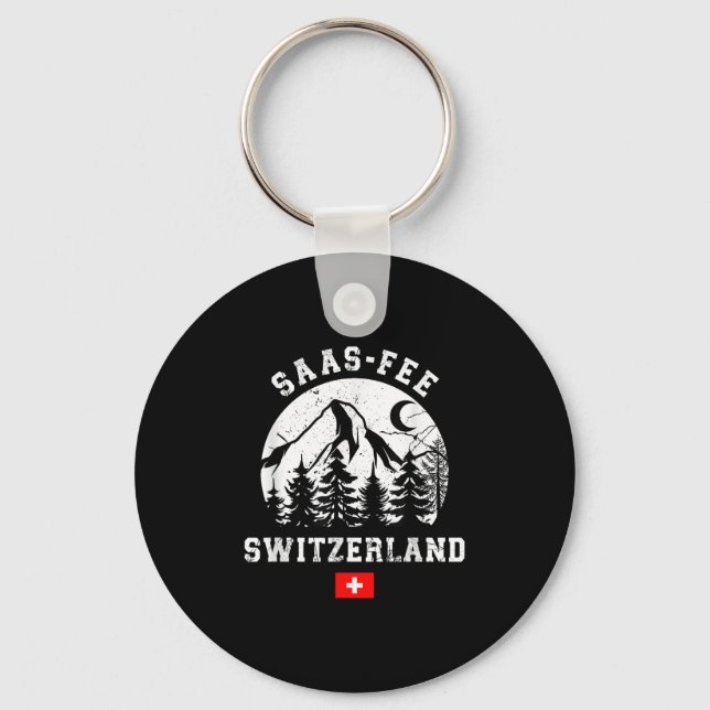 Saas-fee Switzerland Ski Resort Alps Alpine Skiing Key Ring (Front)