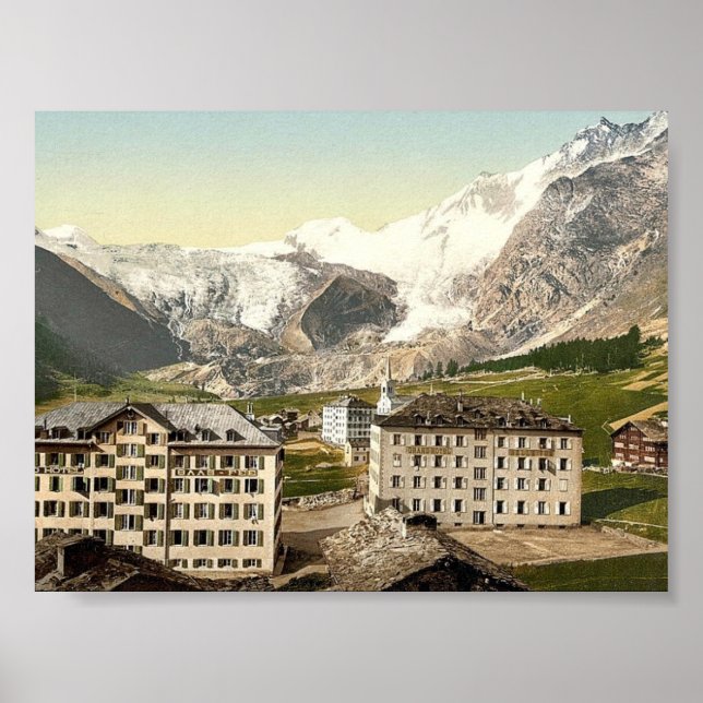 Saas Fee, the hotels, Valais, Alps of, Switzerland Poster (Front)