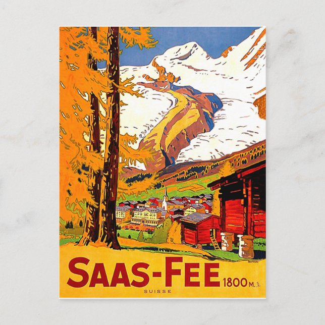 Saas - Fee, village in Switzerland, vintage travel Postcard (Front)
