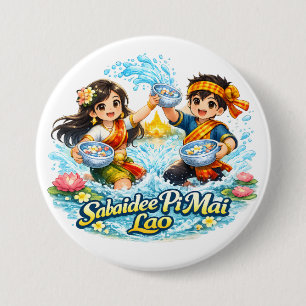 Sabaidee Pi Mai Lao – Lao New Year Water Festival  7.5 Cm Round Badge