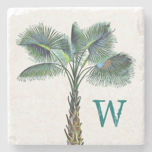 Sabal Palm Tree Monogram Coastal Home Stone Coaster