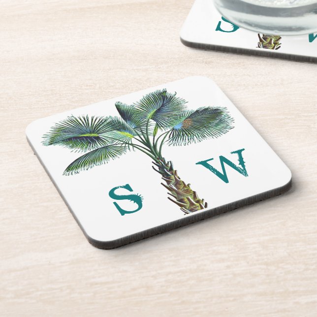 Sabal Palm Tree Monogram Coastal Stone Coaster (Left Side)