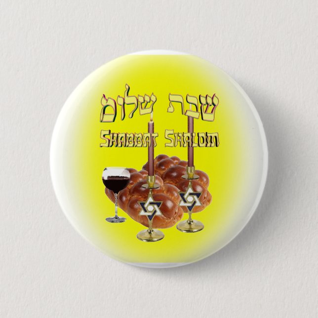 Sabbath Table, Shabbat Shalom 6 Cm Round Badge (Front)
