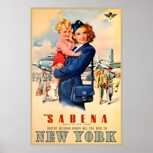 Sabena Airlines New York Audrey Hepburn New Retro Poster