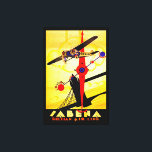 Sabena Art Deco Compass Canvas Print<br><div class="desc">Vintage air travel poster for now defunct Belgian airline Sabena,  showing a propeller plane flying over London's Tower Bridge with a compass and route map design all executed in brilliant art deco style.</div>