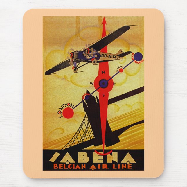 Sabena Art Deco Compass Mouse Mat (Front)