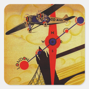 Sabena Art Deco Compass Square Sticker