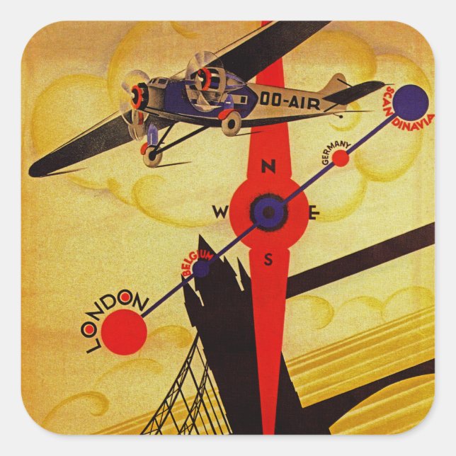 Sabena Art Deco Compass Square Sticker (Front)