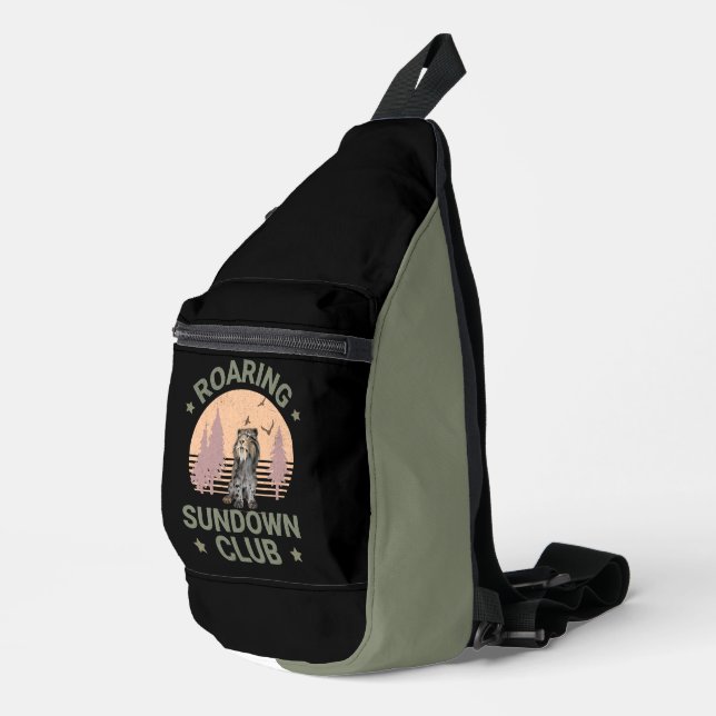 Sabertooth Tiger Retro Forest Sunset Club Sling Bag (Right Corner)