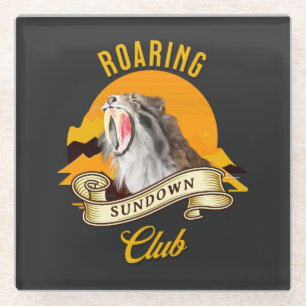 Sabertooth Tiger Retro Sunset Adventure Club Glass Coaster