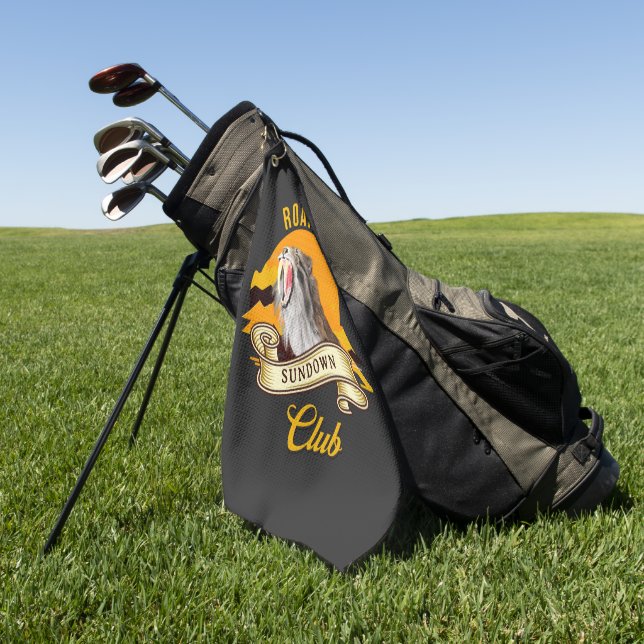 Sabertooth Tiger Retro Sunset Adventure Club Golf Towel (Green)