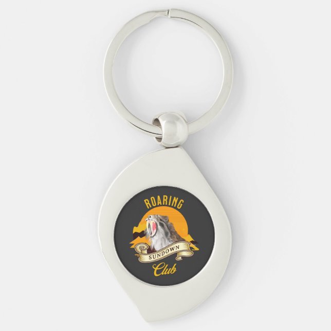 Sabertooth Tiger Retro Sunset Adventure Club Key Ring (Front)