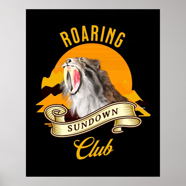 Sabertooth Tiger Retro Sunset Adventure Club Poster (Front)