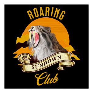 Sabertooth Tiger Retro Sunset Adventure Club Poster