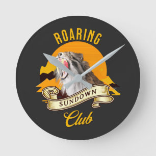 Sabertooth Tiger Retro Sunset Adventure Club Round Clock