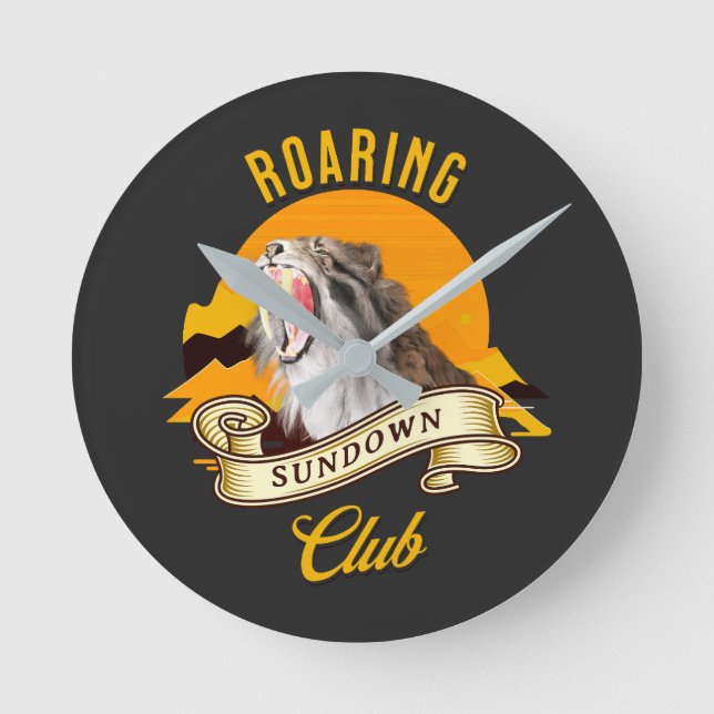 Sabertooth Tiger Retro Sunset Adventure Club Round Clock (Front)