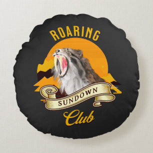 Sabertooth Tiger Retro Sunset Adventure Club Round Cushion