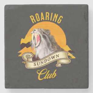 Sabertooth Tiger Retro Sunset Adventure Club Stone Coaster