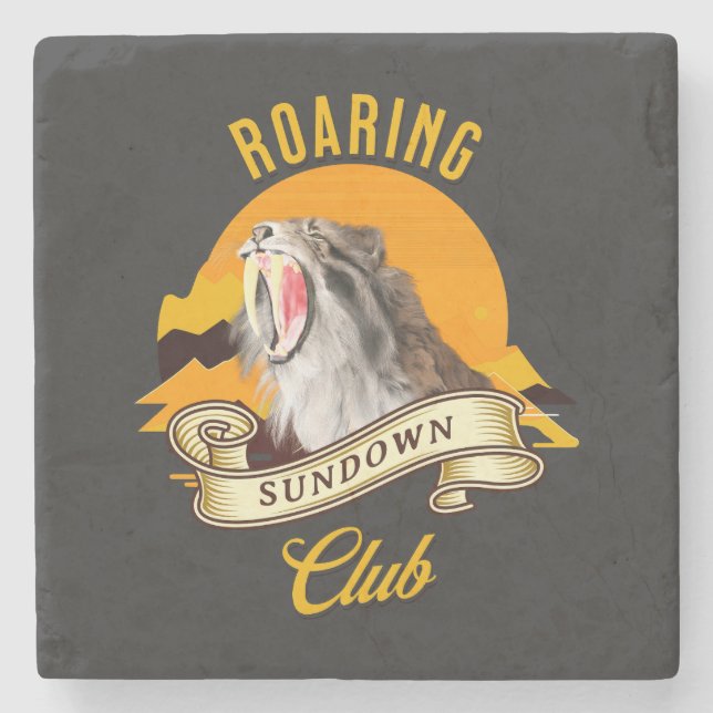 Sabertooth Tiger Retro Sunset Adventure Club Stone Coaster (Front)