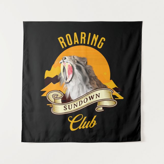 Sabertooth Tiger Retro Sunset Adventure Club Tapestry (Front)