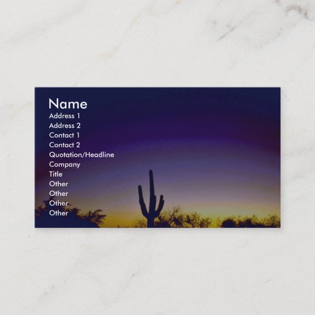 Sabino Canyon Arizona Sunset Business Card (Front)