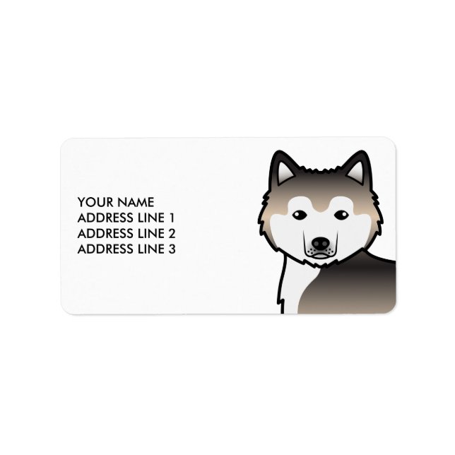 Sable Alaskan Malamute Cartoon Dog & Custom Text Label (Front)