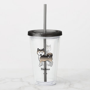 Sable Alaskan Malamute Cute Cartoon Dog & Name Acrylic Tumbler