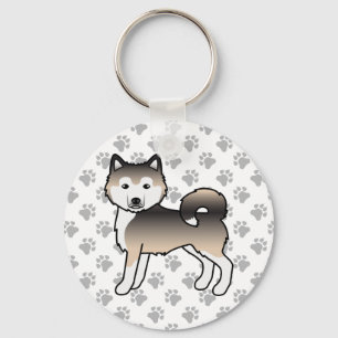Sable Alaskan Malamute Cute Cartoon Dog & Paws Key Ring