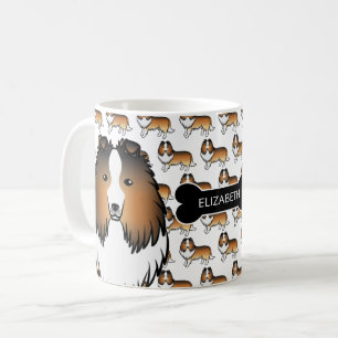Sable Cartoon Sheltie With Dog Bone & Name Coffee Mug